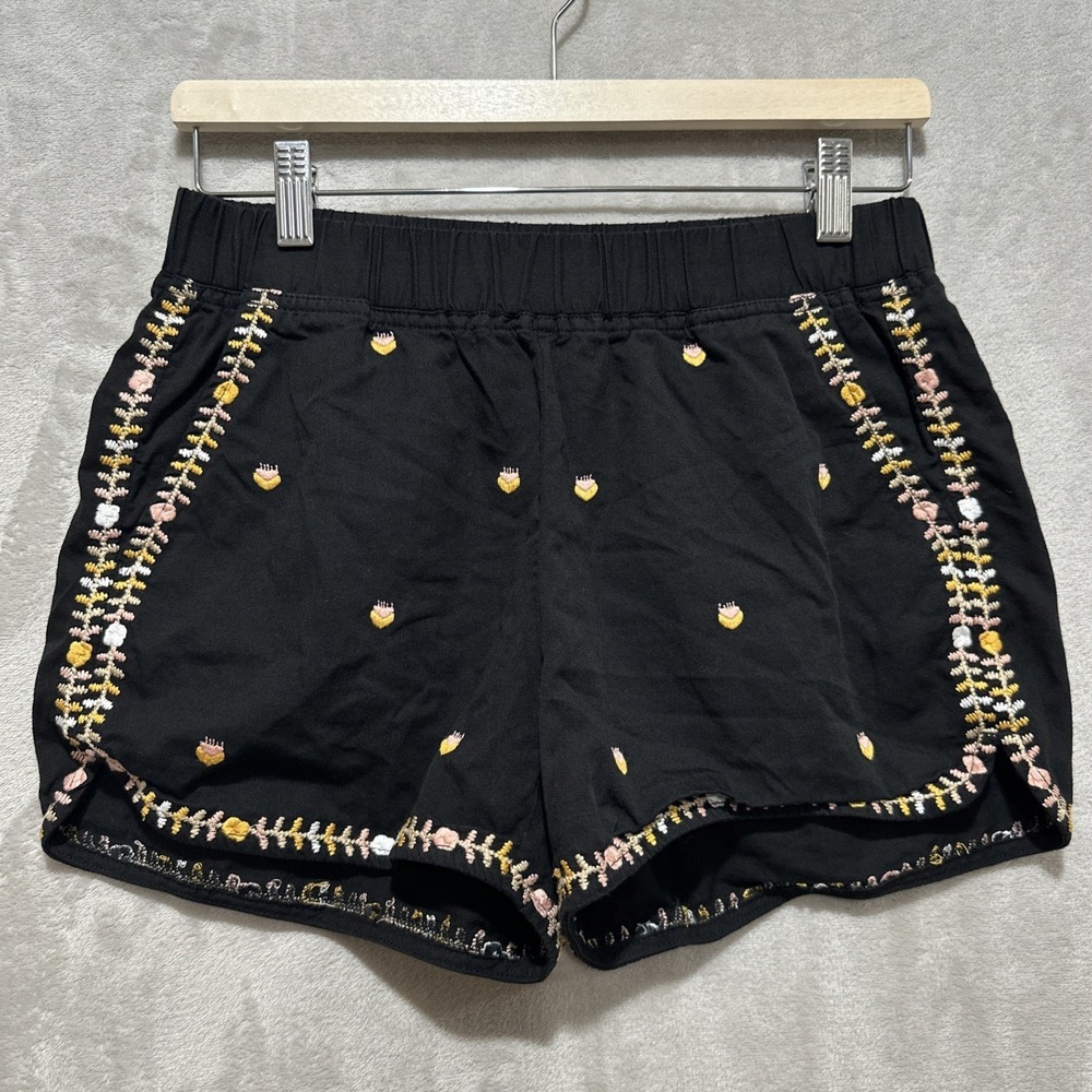 Madewell Embroidered Springtime Pull-On Shorts Black Yellow Blush Boho Size XS